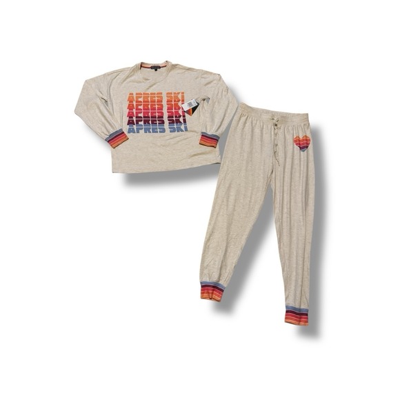 Pj Salvage Bloomingdale's Retro Rockies Pajama Set Oatmeal Warm Soft Small NEW - Picture 2 of 10